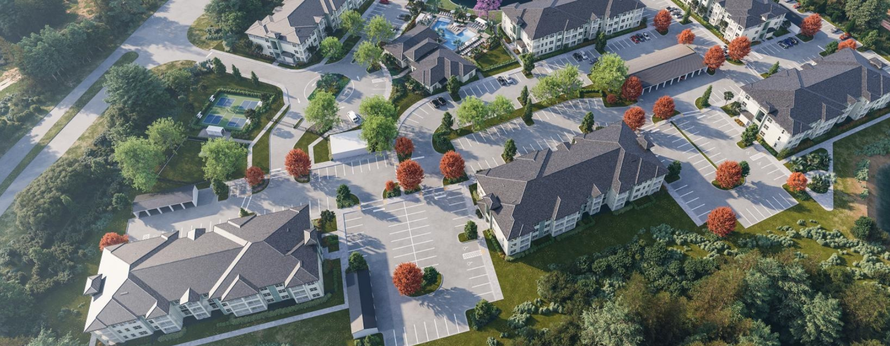  aerial view of a property surrounded by many trees